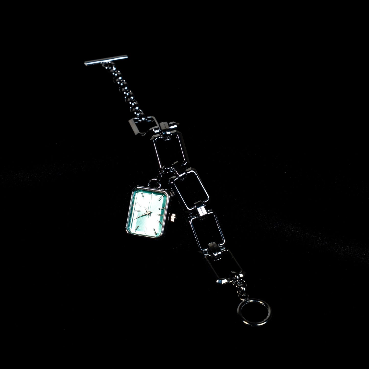 Yeşil Kadranlı Zincir Bilezik Kare Kasa Kadın Saat