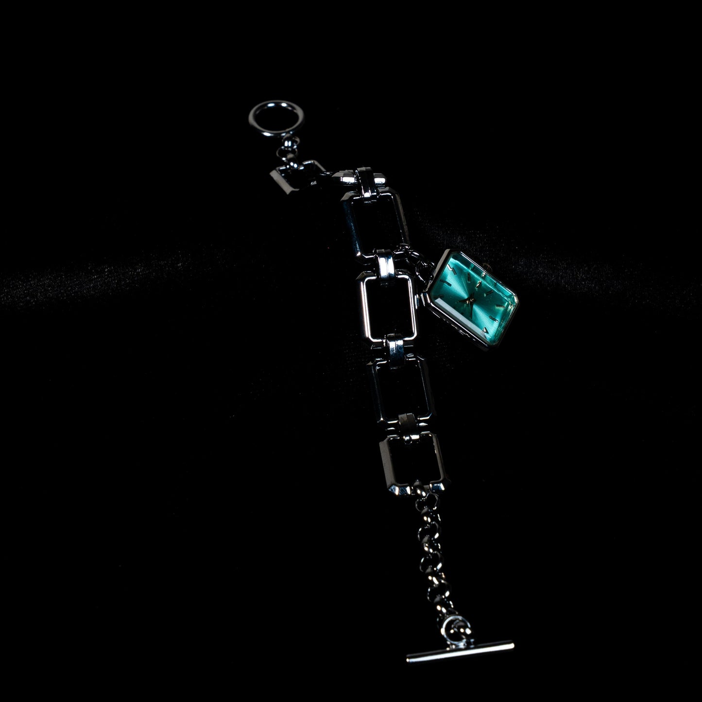 Turkuaz Kadranlı Geometrik Zincir Bilezik Kadın Saat