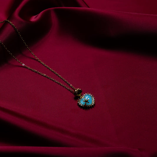 Kalp Figürlü Nazar Detaylı Çelik Kolye