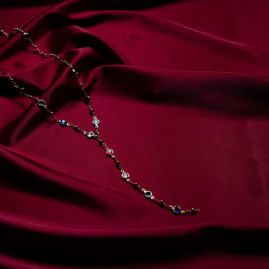 Renkli Taş Detaylı Uzun Zincir Kolye