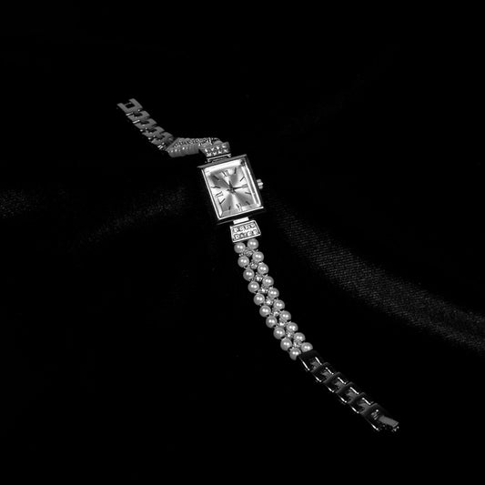 İnci Detaylı Dikdörtgen Kasa Zarif Metal Saat