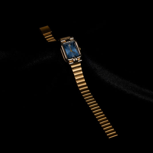 Lacivert Dokulu Kadranlı, Dikdörtgen Formlu Modern Saat