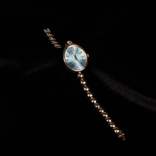 Yuvarlak Kasa, Mavi Kadranlı Boncuk Bilezik Saat