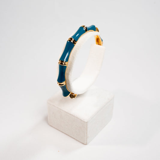 Turkuaz Mineli Gold Detaylı Kapalı Bileklik