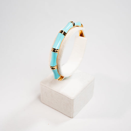 Açık Turkuaz Mineli Gold Detaylı Kapalı Bileklik