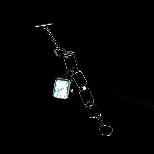 Yeşil Kadranlı Zincir Bilezik Kare Kasa Kadın Saat