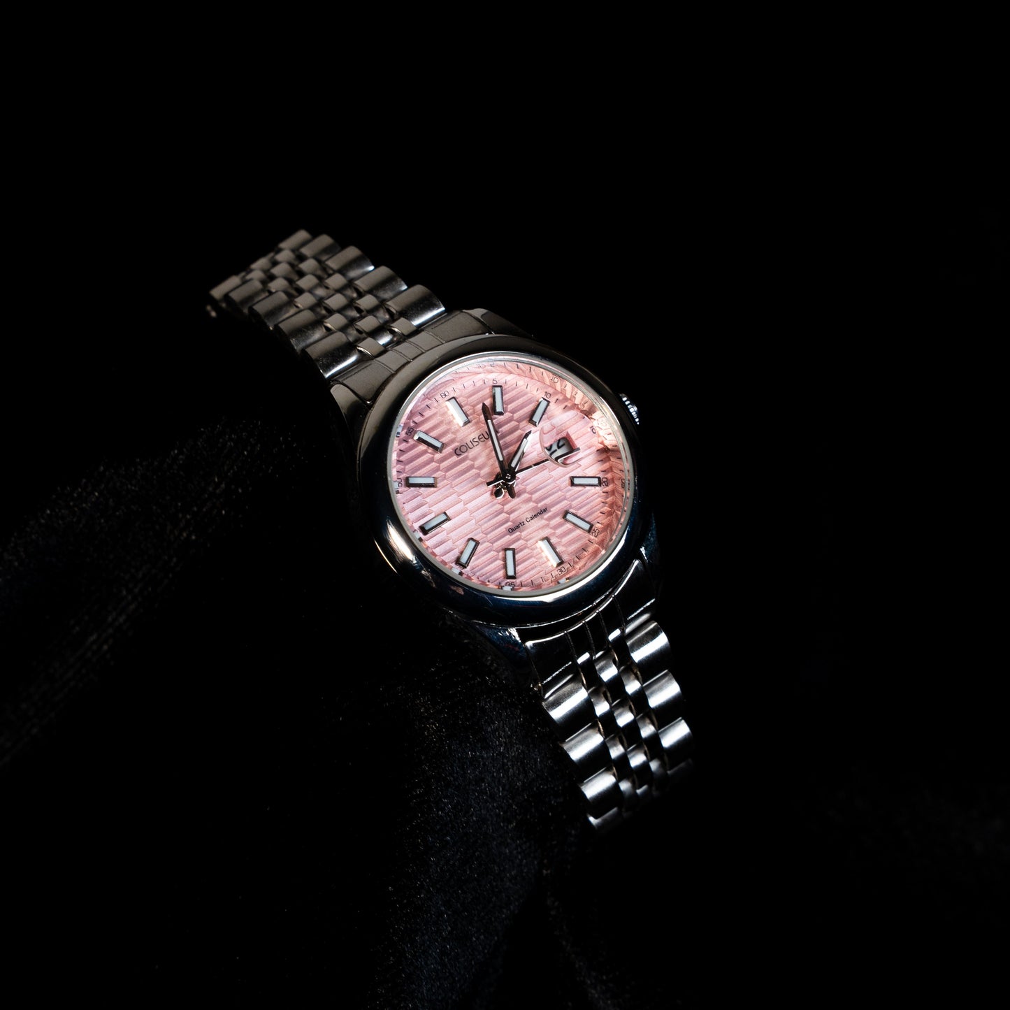 Pembe Desenli Kadran Metal Bilezik Kadın Saat