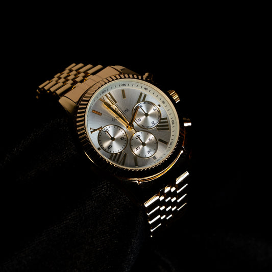 Altın Tonlu Çok Göstergeli Metal Kordon Erkek Saat