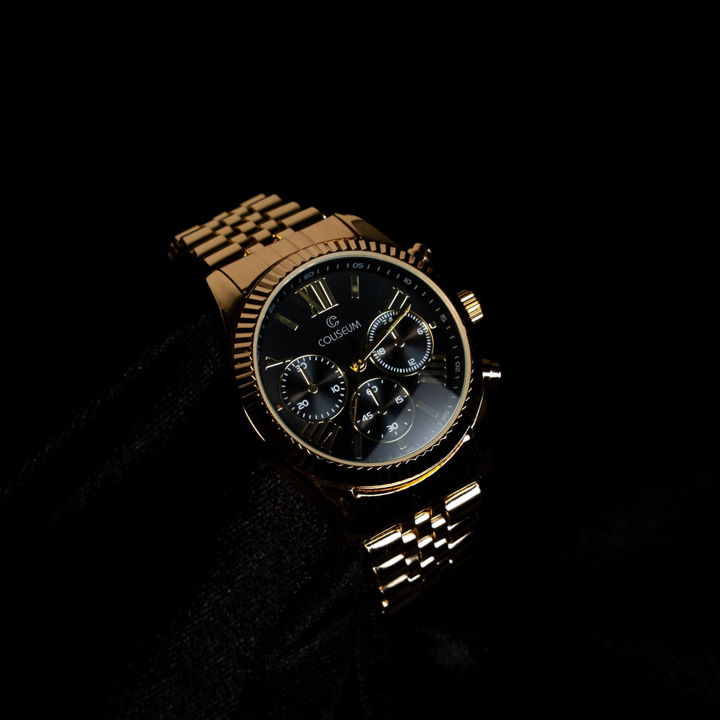 Siyah Kadranlı Çok Göstergeli Altın Ton Erkek Saat