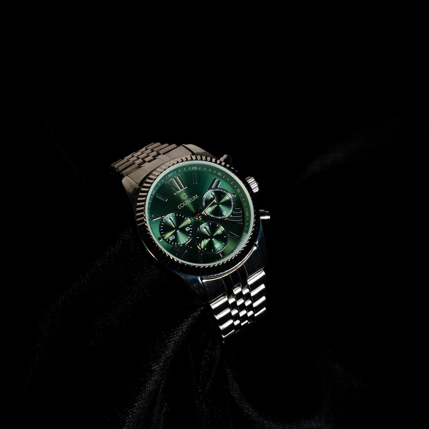 Yeşil Kadranlı Çok Fonksiyonlu Metal Kordon Erkek Saat