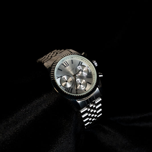 Gümüş Tonlu Kadranlı Kronograf Erkek Saat