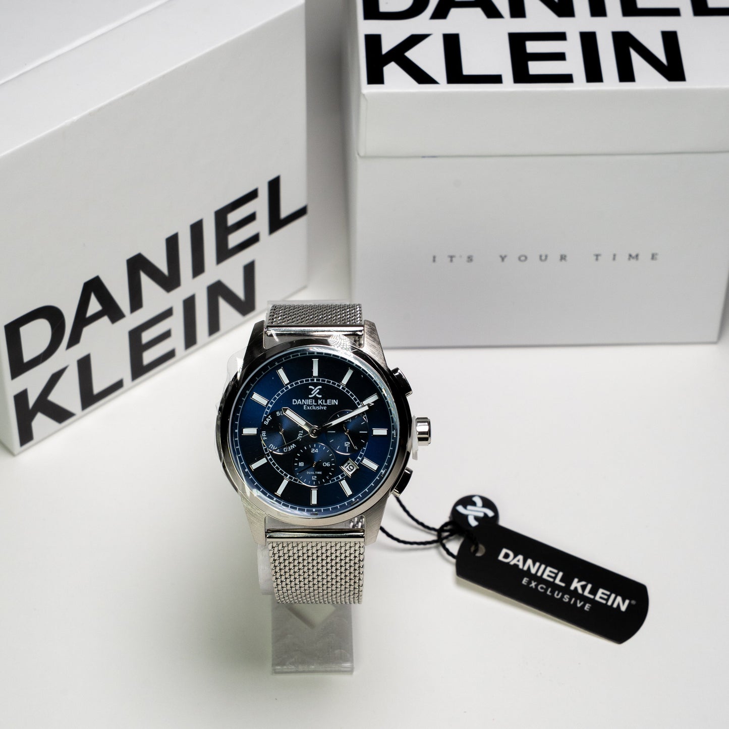 Daniel Klein Exclusive Erkek Kol Saati – Mavi Kadran, Çelik Hasır Kordon, Kronograf