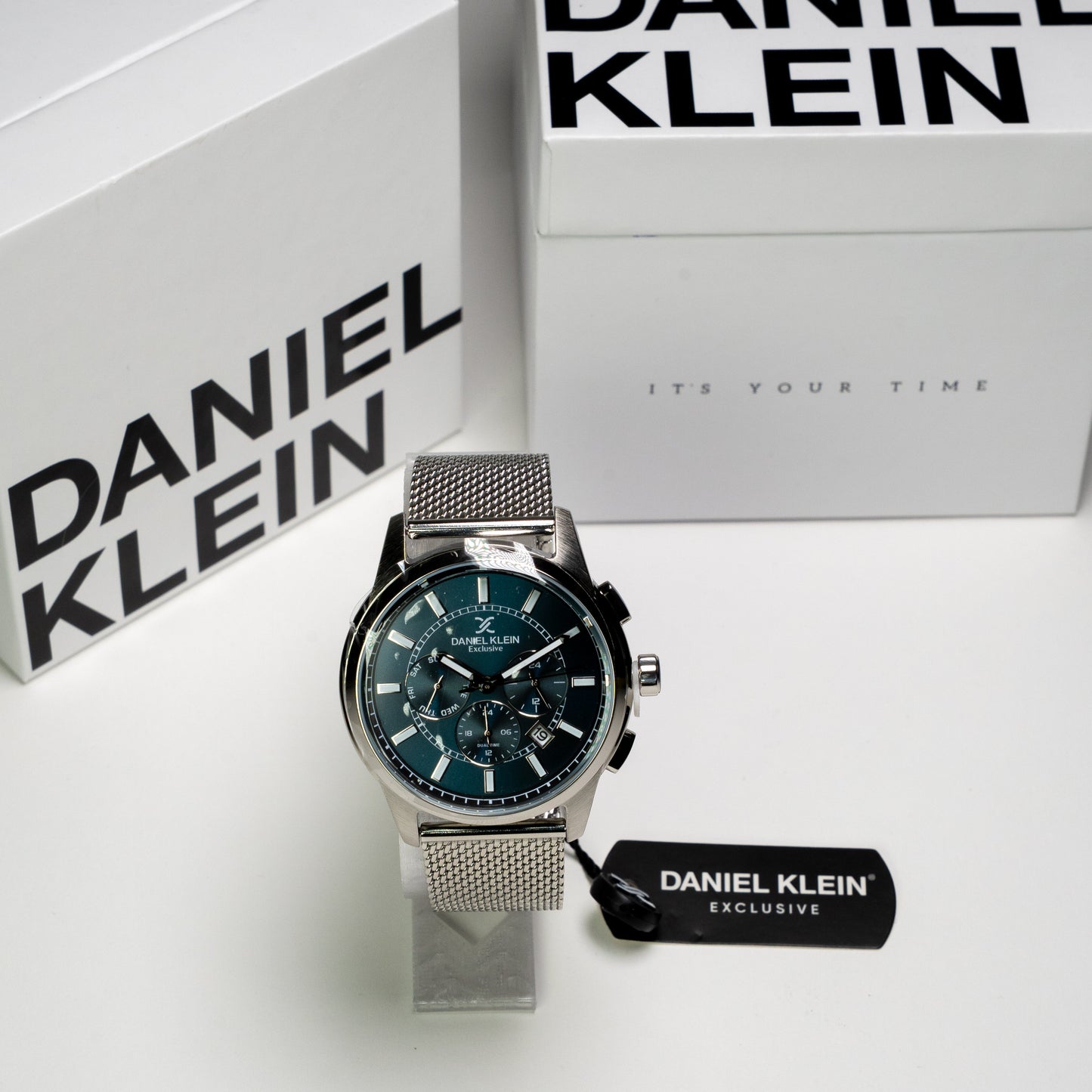 Daniel Klein Exclusive Erkek Kol Saati – Yeşil Kadran, Çelik Hasır Kordon, Kronograf