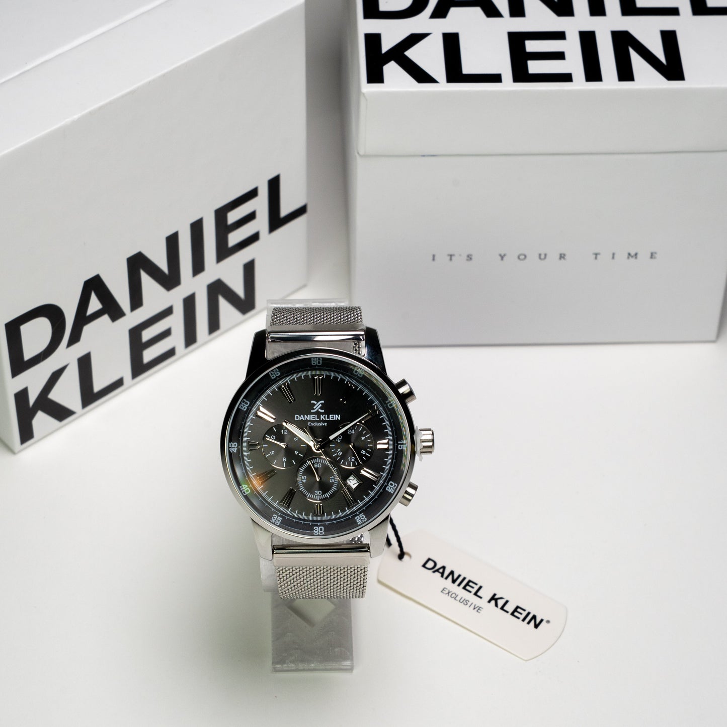 Daniel Klein Exclusive Erkek Kol Saati – Siyah Kadran, Çelik Hasır Kordon, Kronograf